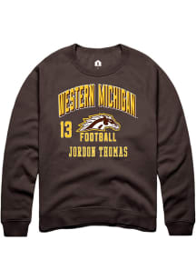 Jordon Thomas Rally Mens Brown Western Michigan Broncos NIL Arch Logo Crew Sweatshirt