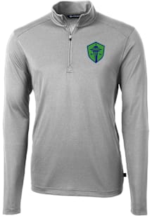 Cutter and Buck Seattle Sounders FC Mens Grey Virtue Eco Pique Long Sleeve Qtr Zip Pullover