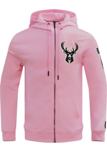 Pro Standard Milwaukee Bucks Mens Pink Chenille Long Sleeve Zip Fashion