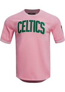 Pro Standard Boston Celtics Pink Chenille Striped Short Sleeve Fashion T Shirt