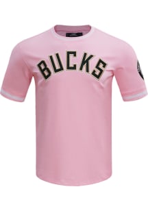 Pro Standard Milwaukee Bucks Pink Chenille Striped Short Sleeve Fashion T Shirt