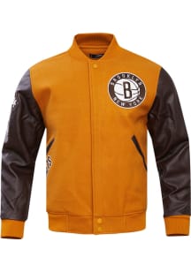 Pro Standard Brooklyn Nets Mens Brown Wool Varsity Heavyweight Jacket