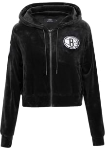 Pro Standard Brooklyn Nets Womens Black Velour Long Sleeve Full Zip Jacket