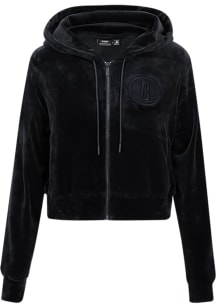 Pro Standard Brooklyn Nets Womens Black Tonal Velour Long Sleeve Full Zip Jacket