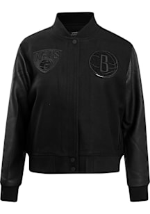 Pro Standard Brooklyn Nets Womens Black Tonal Wool Varsity Heavy Weight Jacket