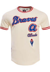 Pro Standard Atlanta Braves White Retro Chenille Striped Short Sleeve Fashion T Shirt