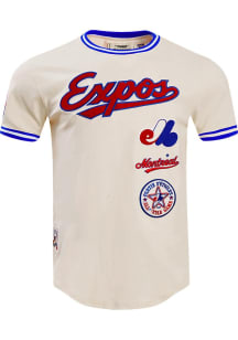 Pro Standard Montreal Expos White Retro Chenille Striped Short Sleeve Fashion T Shirt