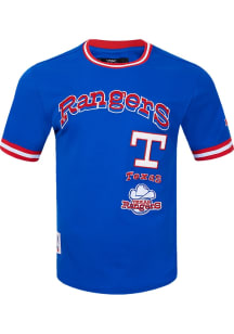 Pro Standard Texas Rangers Blue Retro Chenille Striped Short Sleeve Fashion T Shirt