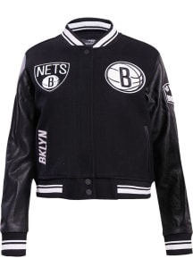 Pro Standard Brooklyn Nets Womens Black Retro Wool Varsity Heavy Weight Jacket