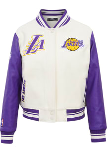 Pro Standard Los Angeles Lakers Womens White Retro Wool Varsity Heavy Weight Jacket