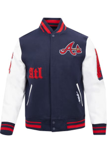 Pro Standard Atlanta Braves Mens Navy Blue Old English Heavyweight Jacket