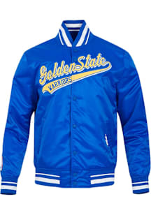 Pro Standard Golden State Warriors Mens Blue Script Tail Satin Light Weight Jacket