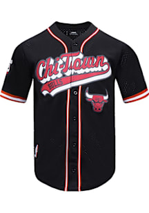 Pro Standard Chicago Bulls Black Script Tail Mesh Button Down Short Sleeve T Shirt