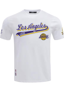 Pro Standard Los Angeles Lakers White Script Tail Short Sleeve T Shirt