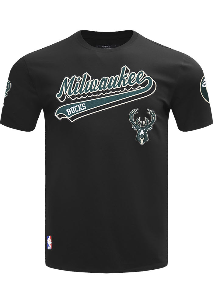 Pro Standard Milwaukee Bucks BLACK Script Tail Short Sleeve T Shirt