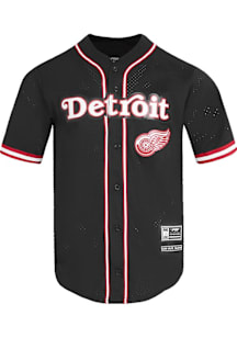 Pro Standard Detroit Red Wings Black Classic Mesh Button Down Short Sleeve T Shirt