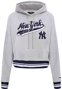 Pro Standard New York Yankees Womens Grey Script Tail Cropped Hooded Sweatshirt
