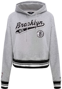 Pro Standard Brooklyn Nets Womens Grey Script Tail Cropped Hooded Sweatshirt