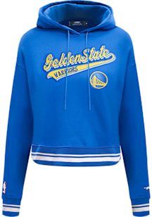 Pro Standard Golden State Warriors Womens Blue Script Tail Cropped Hooded Sweatshirt