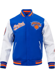 Pro Standard New York Knicks Womens Blue Script Tail Varsity Heavy Weight Jacket