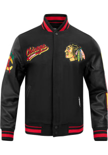 Pro Standard Chicago Blackhawks Womens Black Script Tail Varsity Heavy Weight Jacket