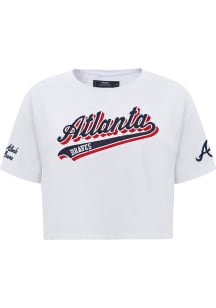 Pro Standard Atlanta Braves Womens White Script Tail Boxy Short Sleeve T-Shirt