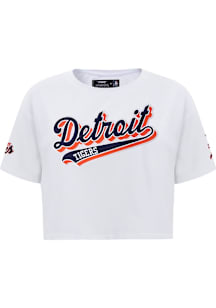 Pro Standard Detroit Tigers Womens White Script Tail Boxy Short Sleeve T-Shirt