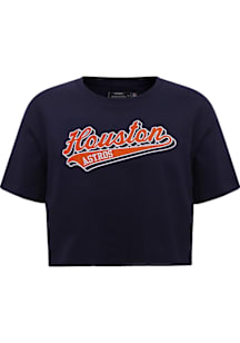 Pro Standard Houston Astros Womens Navy Blue Script Tail Boxy Short Sleeve T-Shirt