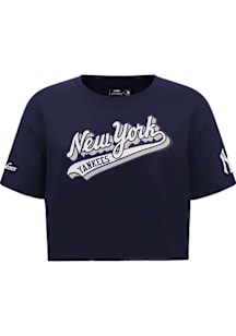 Pro Standard New York Yankees Womens Navy Blue Script Tail Boxy Short Sleeve T-Shirt