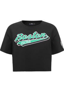 Pro Standard Boston Celtics Womens Black Script Tail Boxy Short Sleeve T-Shirt
