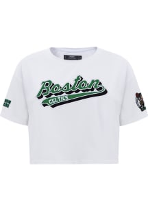 Pro Standard Boston Celtics Womens White Script Tail Boxy Short Sleeve T-Shirt