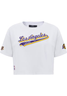 Pro Standard Los Angeles Lakers Womens White Script Tail Boxy Short Sleeve T-Shirt