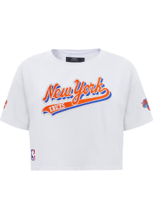 Pro Standard New York Knicks Womens White Script Tail Boxy Short Sleeve T-Shirt