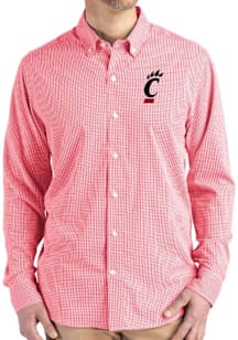 Cutter and Buck Cincinnati Bearcats Mens Red Gingham LS Woven Long Sleeve Dress Shirt