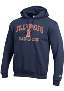 Mens Illinois Fighting Illini Navy Blue Champion Font Class of 2026 Powerblend Hooded Sweatshirt