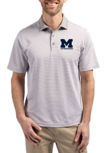 Mens Michigan Wolverines Ash Cutter and Buck Letterwinners M Club Virtue Eco Pique Micro Stripe Sh..