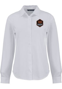 Cutter and Buck Houston Dynamo Womens Advantage Soft Pique Long Sleeve White Dress Shirt