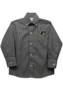 Youth Purdue Boilermakers Black Vive La Fete Gingham Long Sleeve Polo