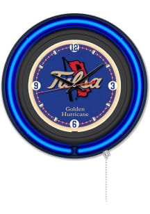 Black Tulsa Golden Hurricane Double Neon Wall Clock
