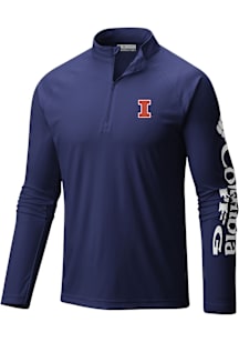 Columbia Illinois Fighting Illini Mens Navy Blue Heat Seal Terminal Tackle Long Sleeve Qtr Zip Pul..