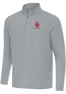 Antigua Oklahoma Sooners Mens Ash Intent Softball Long Sleeve Qtr Zip Pullover