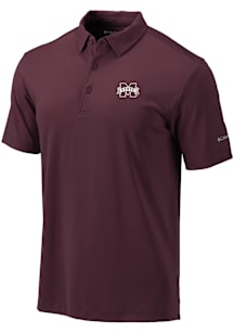 Columbia Mississippi State Bulldogs Mens Maroon Heat Seal Omni Wick Drive Short Sleeve Polo