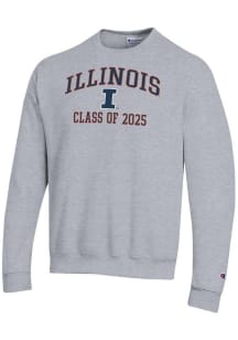 Mens Illinois Fighting Illini Grey Champion Class of 2025 Text Powerblend Crew Sweatshirt
