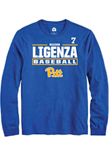 Mason Ligenza Mens Blue Pitt Panthers NIL Stacked Box Long Sleeve Player T Shirt