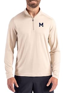 Cutter and Buck Michigan Wolverines Mens Oatmeal Vault Coastline Long Sleeve Qtr Zip Pullover