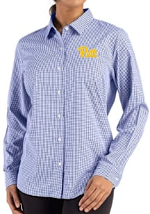 Womens Pitt Panthers Blue Cutter and Buck Epic Confidence Gingham Long Sleeve Dress Shirt