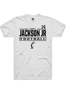 Barry Jackson Jr Cincinnati Bearcats White Football NIL Stacked Box Short Sleeve Player T Shirt