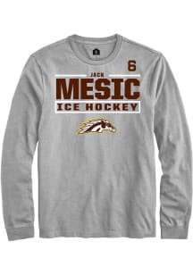 Jack Mesic Mens Grey Western Michigan Broncos NIL Stacked Box Long Sleeve Player T Shirt