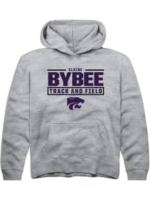 Claire Bybee Rally Youth Grey K-State Wildcats NIL Stacked Box Long Sleeve Player Hoodie