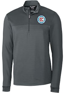Cutter and Buck Chicago Fire Mens Graphite Traverse Stripe Long Sleeve Qtr Zip Pullover